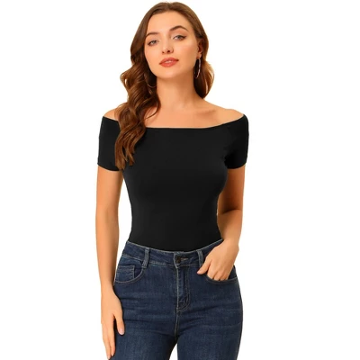 Allegra K Women's Short Sleeves Off The Shoulder Solid Crop Top - Image 7