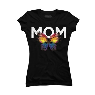 Junior's Design By Humans Mother's Day Rainbow Butterfly Mom By MeowShop T-Shirt - Image 2
