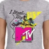 MTV Womens' Music Television I Want My Moonman '80s Crewneck T-Shirt Grey