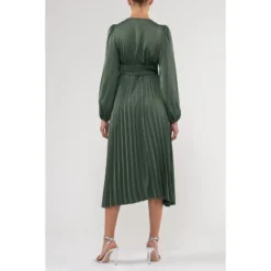 August Sky Women's Empire Waist Pleated Long Sleeve Midi Dres