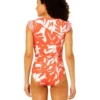 Anne Cole - Women's Flutter Sleeve Zip Up Rash Guard One Piece Swimsuit Coastal Palms