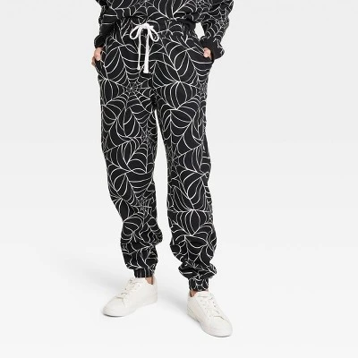 Women's Halloween Spider Web Graphic Jogger Pants - Black - Image 3