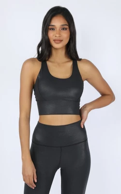 90 Degree By Reflex Womens Wonderlink Liquid Disco Foil Print Longline Racerback Warrior Bra - Image 3