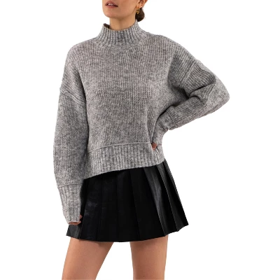 August Sky Women's Mock Neck Relaxed Heather Pullover Sweater - Image 7