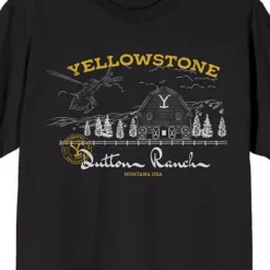Yellowstone Dutton Ranch Forest Composition Art Crew Neck Short Sleeve Black Men's T-shirt