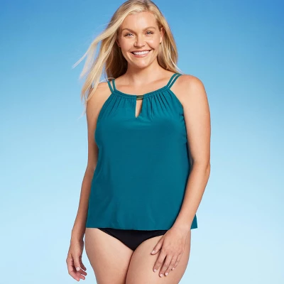 Women's UPF 50 High Neck Keyhole Tankini Top - Aqua Green® - Image 7
