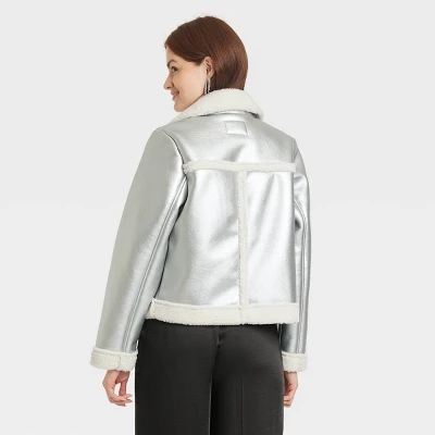 Women's Metallic Shearling Moto Jacket - A New Day™