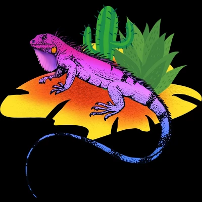 Junior's Design By Humans Colorful Desert Iguana And Cactus By Bambino T-Shirt