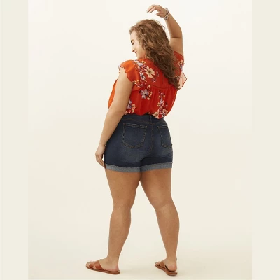 Molly & Isadora Women's Destructed Dark Wash Rolled Hem Short - Image 2