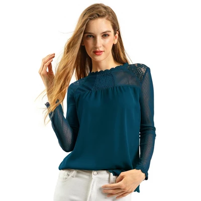 Allegra K Women's Elegant Lace Sleeve Top Scalloped Trim Summer Casual Chiffon Blouse - Image 9