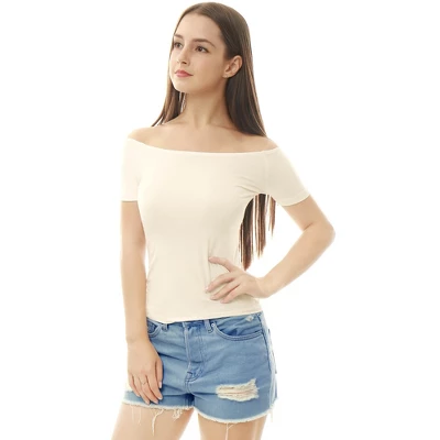 Allegra K Women's Short Sleeves Off The Shoulder Solid Crop Top - Image 2
