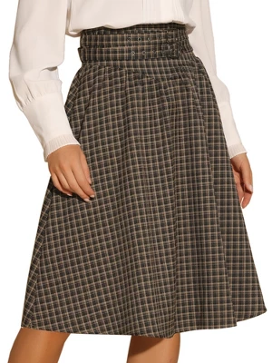 Allegra K Women's Plaid Vintage High Waist Double Belted A-Line Midi Skirt - Image 5