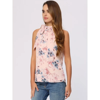 Allegra K Women's Halter Tie Neck Sleeveless Tank Tops Floral Cami Tops - Image 3