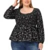 Agnes Orinda Women's Plus Size Blouses Smock Waist Square Neck Floral Peplum Tops
