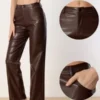 Allegra K Faux Leather Pants For Women's High Waist Straight Leg Casual PU Punk Trousers