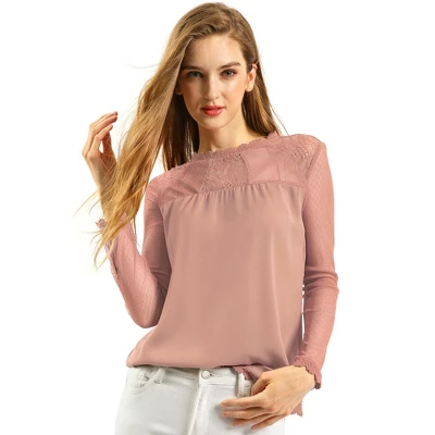 Allegra K Women's Elegant Lace Sleeve Top Scalloped Trim Summer Casual Chiffon Blouse - Image 13