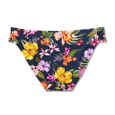 Women's Tropical Print Side-Tab Medium Coverage Hipster Bikini Bottom - Kona Sol™ Navy Blue - Image 6
