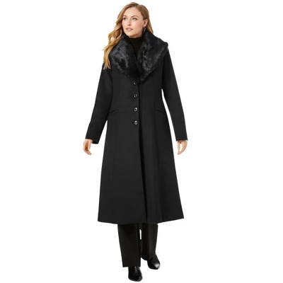 Jessica London Women’s Plus Size Long Wool-Blend Coat With Faux Fur Collar - Image 2