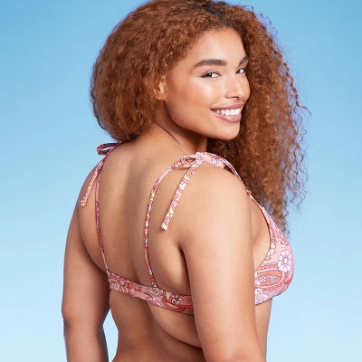 Women's Shoulder Tie Bralette Bikini Top - Wild Fable™ Peach Paisley Print - Image 4