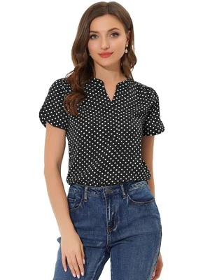 Allegra K Women's Polka Dots Print V Neck Short Sleeve Elegant Work Office Tops - Image 7
