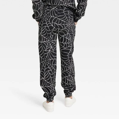 Women's Halloween Spider Web Graphic Jogger Pants - Black