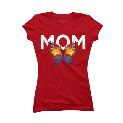 Junior's Design By Humans Mother's Day Rainbow Butterfly Mom By MeowShop T-Shirt - Image 5